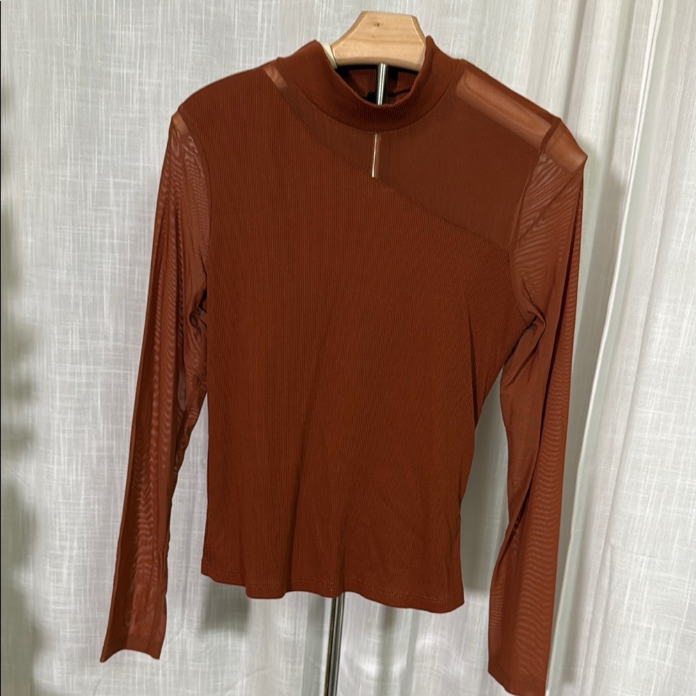 SHEIN Brown Fitted Asymmetrical Blouse